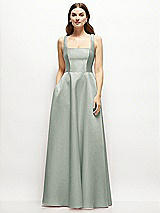 Front View Thumbnail - Willow Green Square-Neck Satin Maxi Dress with Full Skirt