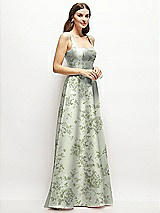 Side View Thumbnail - Sage Cottage Rose Floral Square-Neck Satin Maxi Dress with Full Skirt