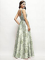 Rear View Thumbnail - Sage Cottage Rose Floral Square-Neck Satin Maxi Dress with Full Skirt