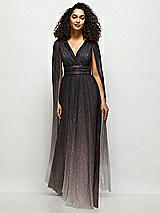 Front View Thumbnail - Plum Noir Streamer Sleeve Ombre Pleated Metallic Maxi Dress