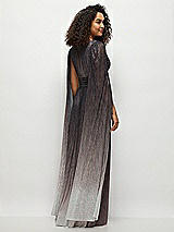 Rear View Thumbnail - Plum Noir Streamer Sleeve Ombre Pleated Metallic Maxi Dress