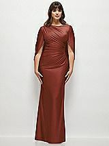 Alt View 1 Thumbnail - Auburn Moon Draped Stretch Satin Maxi Dress with Built-in Capelet