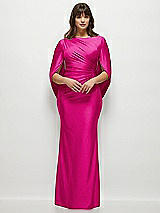 Front View Thumbnail - Think Pink Draped Stretch Satin Maxi Dress with Built-in Capelet