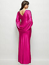 Rear View Thumbnail - Think Pink Draped Stretch Satin Maxi Dress with Built-in Capelet