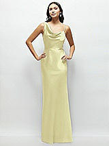 Front View Thumbnail - Butter Yellow One-Shoulder Draped Cowl A-Line Satin Maxi Dress