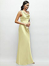 Side View Thumbnail - Butter Yellow One-Shoulder Draped Cowl A-Line Satin Maxi Dress