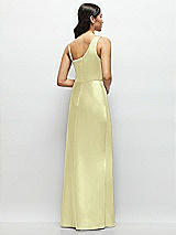 Rear View Thumbnail - Butter Yellow One-Shoulder Draped Cowl A-Line Satin Maxi Dress