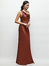 Side View Thumbnail - Auburn Moon One-Shoulder Draped Cowl A-Line Satin Maxi Dress