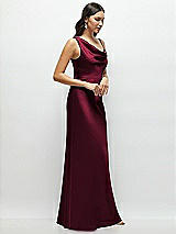 Side View Thumbnail - Cabernet One-Shoulder Draped Cowl A-Line Satin Maxi Dress