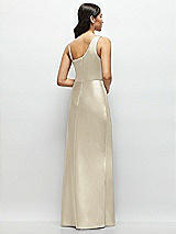 Rear View Thumbnail - Champagne One-Shoulder Draped Cowl A-Line Satin Maxi Dress