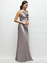 Side View Thumbnail - Cashmere Gray One-Shoulder Draped Cowl A-Line Satin Maxi Dress