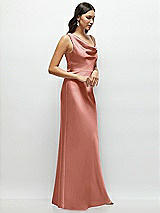 Side View Thumbnail - Desert Rose One-Shoulder Draped Cowl A-Line Satin Maxi Dress