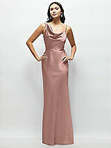 Front View Thumbnail - Neu Nude One-Shoulder Draped Cowl A-Line Satin Maxi Dress