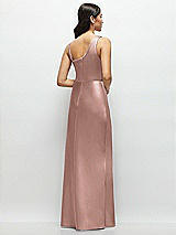 Rear View Thumbnail - Neu Nude One-Shoulder Draped Cowl A-Line Satin Maxi Dress