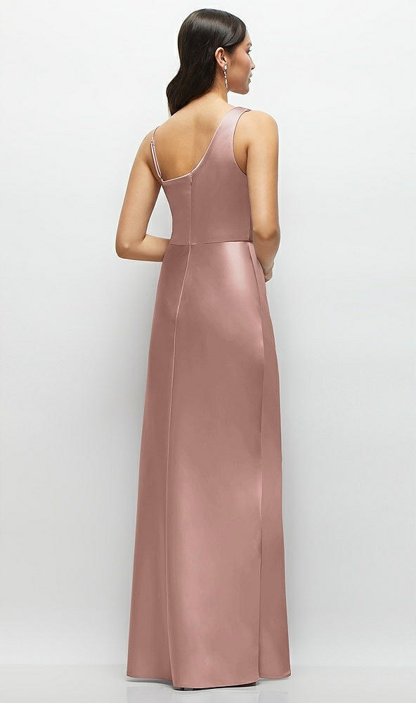 Back View - Neu Nude One-Shoulder Draped Cowl A-Line Satin Maxi Dress