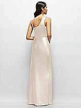 Rear View Thumbnail - Oat One-Shoulder Draped Cowl A-Line Satin Maxi Dress