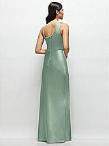 Rear View Thumbnail - Seagrass One-Shoulder Draped Cowl A-Line Satin Maxi Dress