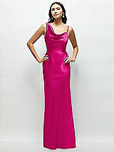 Front View Thumbnail - Think Pink One-Shoulder Draped Cowl A-Line Satin Maxi Dress