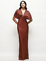 Front View Thumbnail - Auburn Moon Plunge Neck Kimono Sleeve Satin Bias Maxi Dress