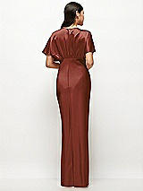 Rear View Thumbnail - Auburn Moon Plunge Neck Kimono Sleeve Satin Bias Maxi Dress