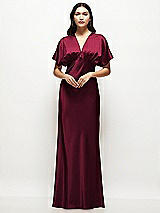 Alt View 1 Thumbnail - Cabernet Plunge Neck Kimono Sleeve Satin Bias Maxi Dress