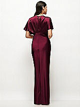 Rear View Thumbnail - Cabernet Plunge Neck Kimono Sleeve Satin Bias Maxi Dress