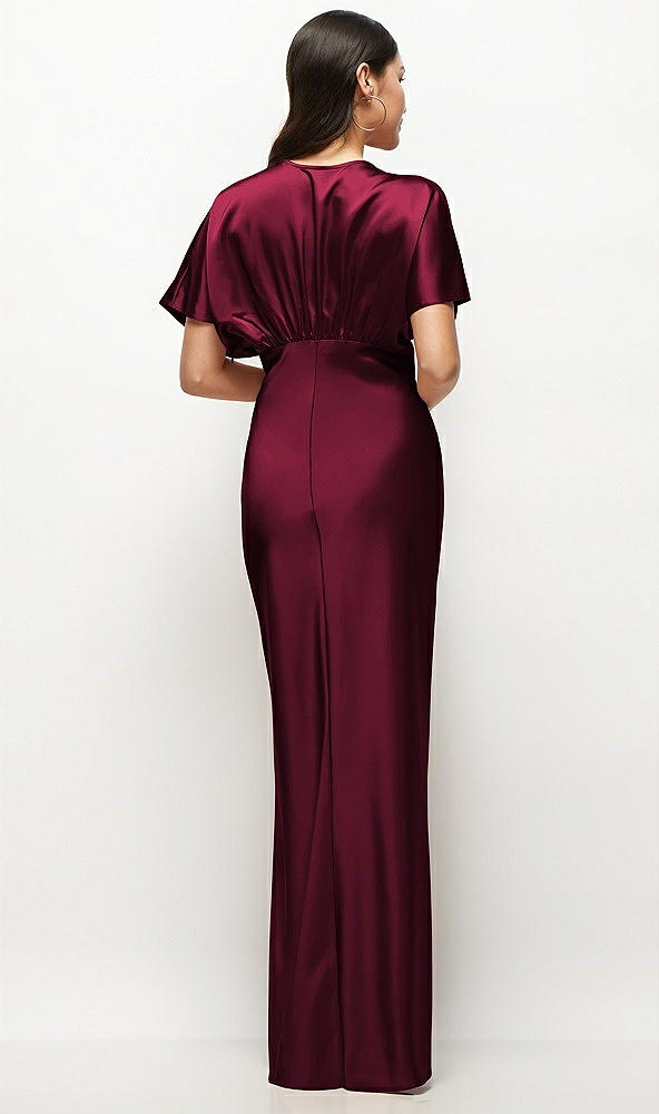 Back View - Cabernet Plunge Neck Kimono Sleeve Satin Bias Maxi Dress