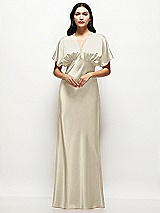 Alt View 1 Thumbnail - Champagne Plunge Neck Kimono Sleeve Satin Bias Maxi Dress