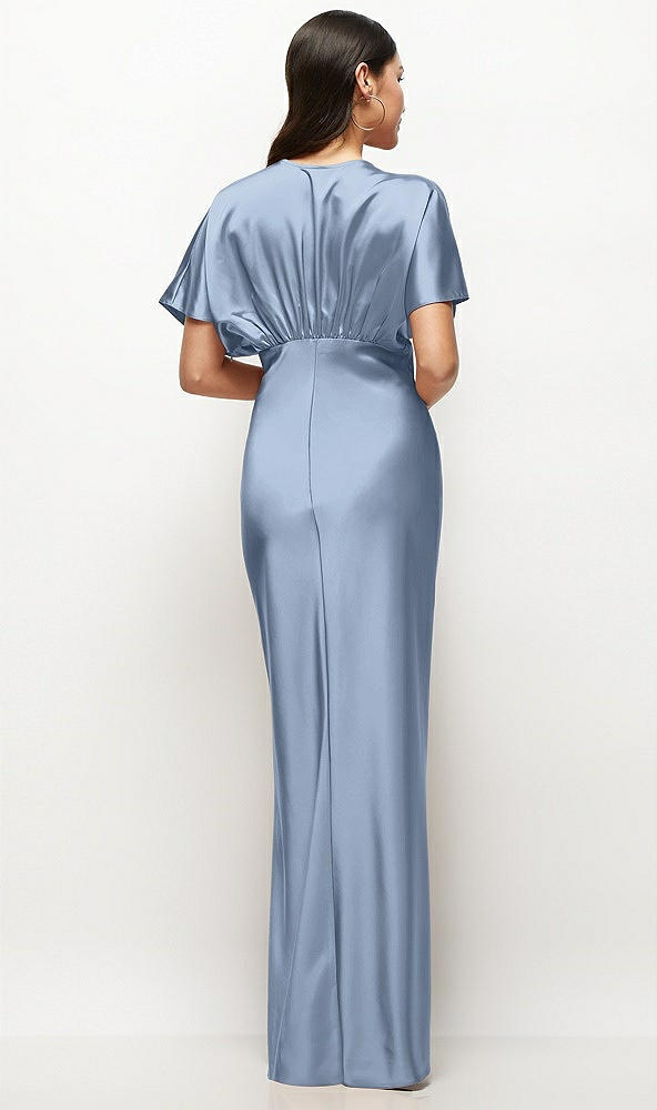 Back View - Cloudy Plunge Neck Kimono Sleeve Satin Bias Maxi Dress