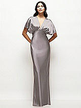 Front View Thumbnail - Cashmere Gray Plunge Neck Kimono Sleeve Satin Bias Maxi Dress