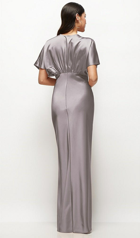 Back View - Cashmere Gray Plunge Neck Kimono Sleeve Satin Bias Maxi Dress