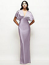 Front View Thumbnail - Lilac Haze Plunge Neck Kimono Sleeve Satin Bias Maxi Dress