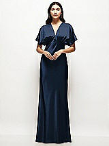 Alt View 1 Thumbnail - Midnight Navy Plunge Neck Kimono Sleeve Satin Bias Maxi Dress