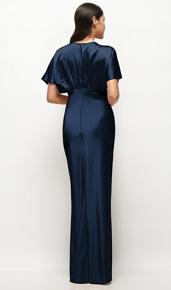 Back View - Midnight Navy Plunge Neck Kimono Sleeve Satin Bias Maxi Dress