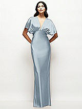 Front View Thumbnail - Mist Plunge Neck Kimono Sleeve Satin Bias Maxi Dress