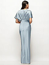 Rear View Thumbnail - Mist Plunge Neck Kimono Sleeve Satin Bias Maxi Dress