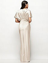 Rear View Thumbnail - Oat Plunge Neck Kimono Sleeve Satin Bias Maxi Dress