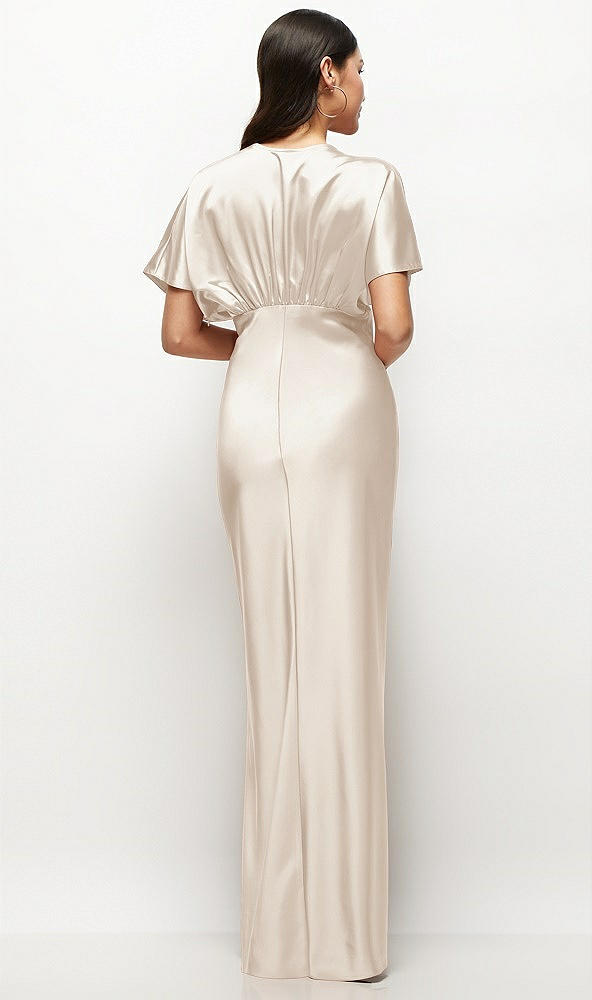 Back View - Oat Plunge Neck Kimono Sleeve Satin Bias Maxi Dress