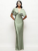 Front View Thumbnail - Sage Plunge Neck Kimono Sleeve Satin Bias Maxi Dress