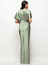 Rear View Thumbnail - Sage Plunge Neck Kimono Sleeve Satin Bias Maxi Dress