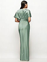 Rear View Thumbnail - Seagrass Plunge Neck Kimono Sleeve Satin Bias Maxi Dress