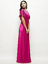 Side View Thumbnail - Think Pink Plunge Neck Kimono Sleeve Satin Bias Maxi Dress