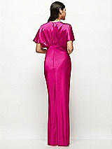 Rear View Thumbnail - Think Pink Plunge Neck Kimono Sleeve Satin Bias Maxi Dress