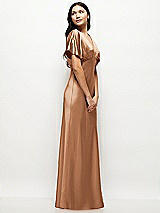 Side View Thumbnail - Toffee Plunge Neck Kimono Sleeve Satin Bias Maxi Dress