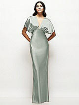 Front View Thumbnail - Willow Green Plunge Neck Kimono Sleeve Satin Bias Maxi Dress