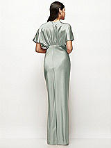 Rear View Thumbnail - Willow Green Plunge Neck Kimono Sleeve Satin Bias Maxi Dress