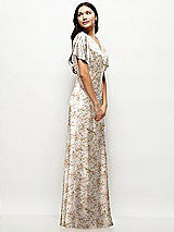 Side View Thumbnail - Golden Hour Plunge Neck Kimono Sleeve Floral Satin Bias Maxi Dress