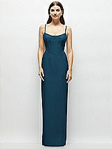 Front View Thumbnail - Atlantic Blue Corset-Style Crepe Column Maxi Dress with Adjustable Straps