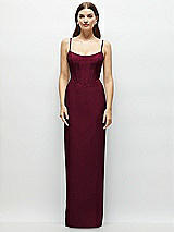 Front View Thumbnail - Cabernet Corset-Style Crepe Column Maxi Dress with Adjustable Straps