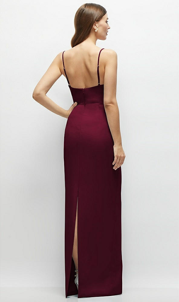 Back View - Cabernet Corset-Style Crepe Column Maxi Dress with Adjustable Straps